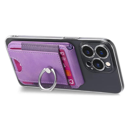 KB-61 Card Holder Adhesive Ring Kickstand Skin-Touch Leather Card Bag Sleeve Pouch