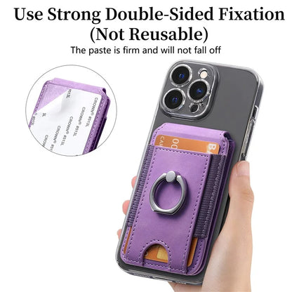 KB-61 Card Holder Adhesive Ring Kickstand Skin-Touch Leather Card Bag Sleeve Pouch
