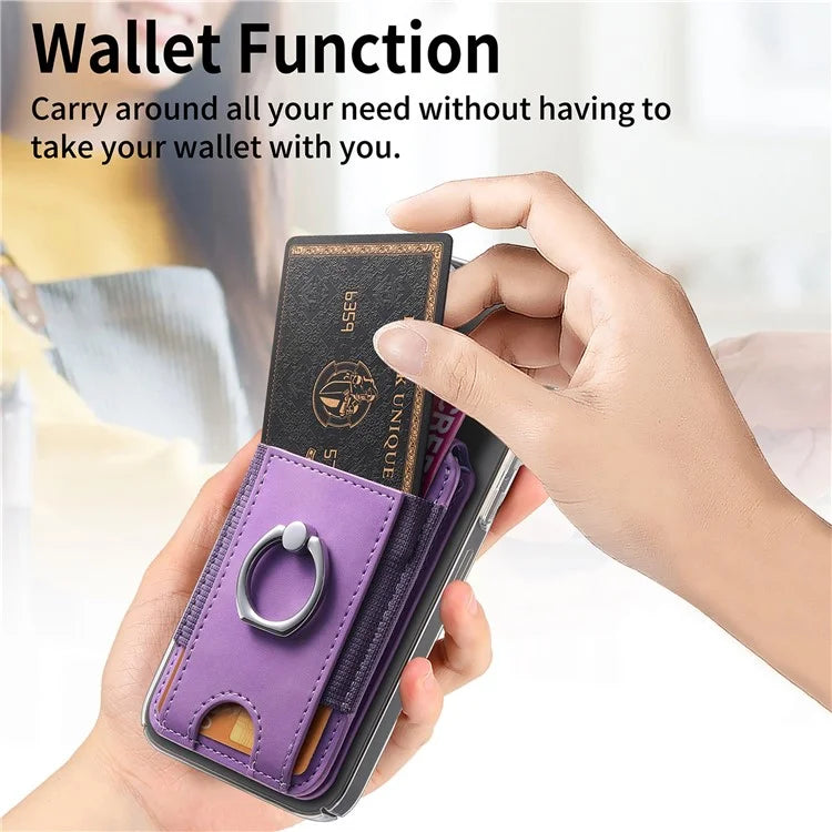 KB-61 Card Holder Adhesive Ring Kickstand Skin-Touch Leather Card Bag Sleeve Pouch