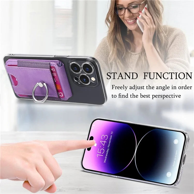 KB-61 Card Holder Adhesive Ring Kickstand Skin-Touch Leather Card Bag Sleeve Pouch