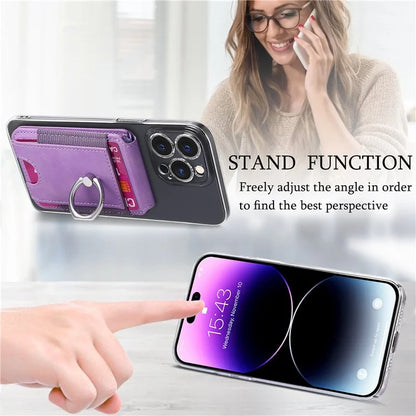 KB-61 Card Holder Adhesive Ring Kickstand Skin-Touch Leather Card Bag Sleeve Pouch