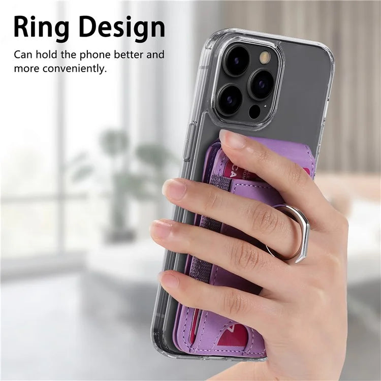 KB-61 Card Holder Adhesive Ring Kickstand Skin-Touch Leather Card Bag Sleeve Pouch