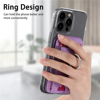 KB-61 Card Holder Adhesive Ring Kickstand Skin-Touch Leather Card Bag Sleeve Pouch