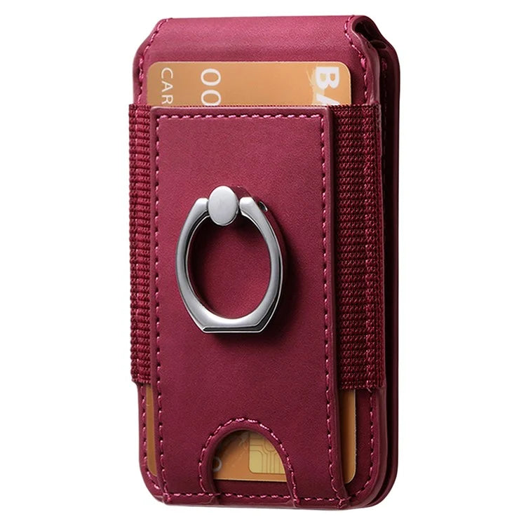 KB-61 Card Holder Adhesive Ring Kickstand Skin-Touch Leather Card Bag Sleeve Pouch