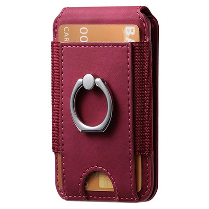 KB-61 Card Holder Adhesive Ring Kickstand Skin-Touch Leather Card Bag Sleeve Pouch
