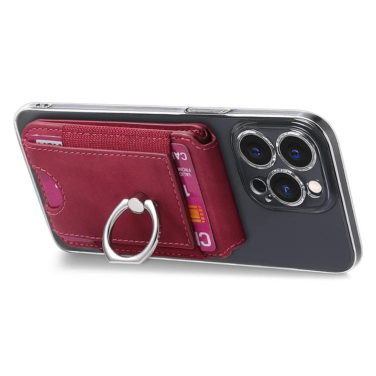 KB-61 Card Holder Adhesive Ring Kickstand Skin-Touch Leather Card Bag Sleeve Pouch