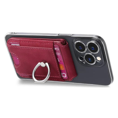 KB-61 Card Holder Adhesive Ring Kickstand Skin-Touch Leather Card Bag Sleeve Pouch