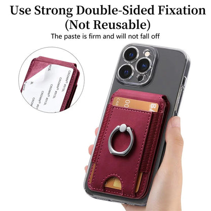 KB-61 Card Holder Adhesive Ring Kickstand Skin-Touch Leather Card Bag Sleeve Pouch