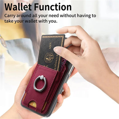 KB-61 Card Holder Adhesive Ring Kickstand Skin-Touch Leather Card Bag Sleeve Pouch