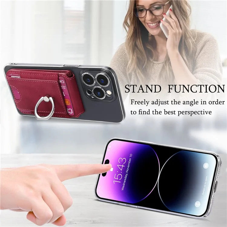KB-61 Card Holder Adhesive Ring Kickstand Skin-Touch Leather Card Bag Sleeve Pouch