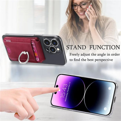 KB-61 Card Holder Adhesive Ring Kickstand Skin-Touch Leather Card Bag Sleeve Pouch