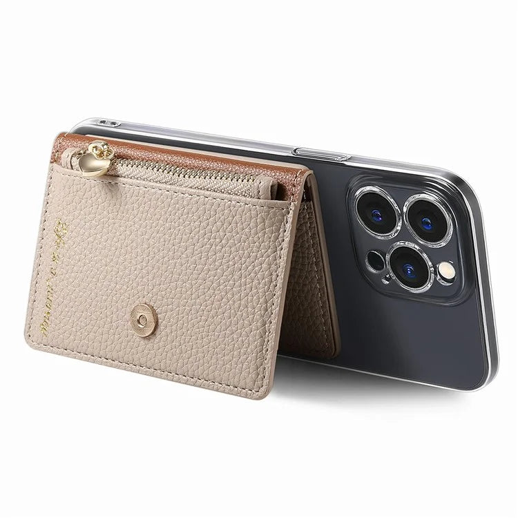 PU Leather Phone Card Bag Adhesive Kickstand Zipper Card Holder