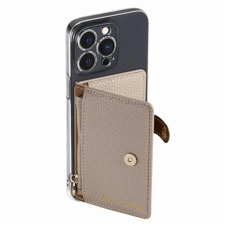 PU Leather Phone Card Bag Adhesive Kickstand Zipper Card Holder