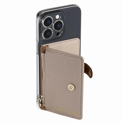PU Leather Phone Card Bag Adhesive Kickstand Zipper Card Holder