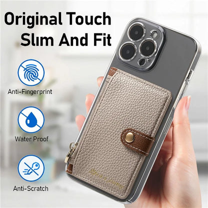PU Leather Phone Card Bag Adhesive Kickstand Zipper Card Holder