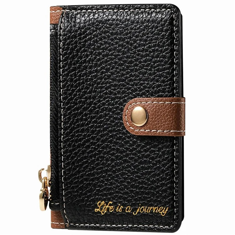PU Leather Phone Card Bag Adhesive Kickstand Zipper Card Holder