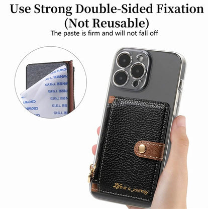 PU Leather Phone Card Bag Adhesive Kickstand Zipper Card Holder