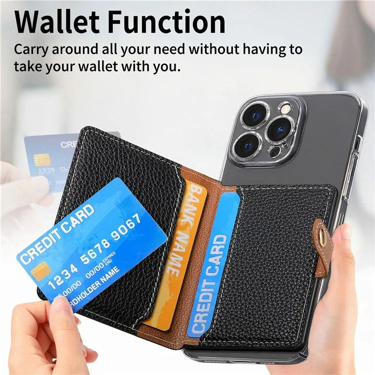 PU Leather Phone Card Bag Adhesive Kickstand Zipper Card Holder
