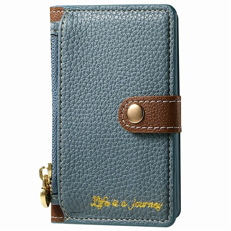PU Leather Phone Card Bag Adhesive Kickstand Zipper Card Holder