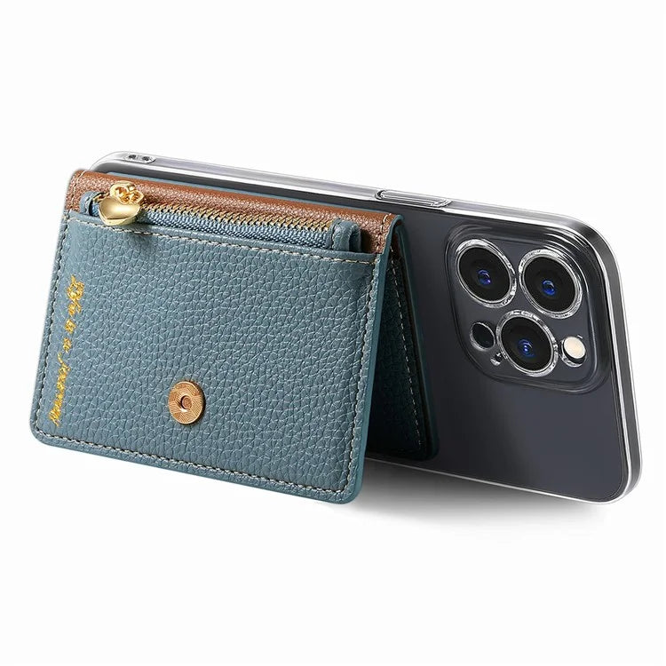 PU Leather Phone Card Bag Adhesive Kickstand Zipper Card Holder