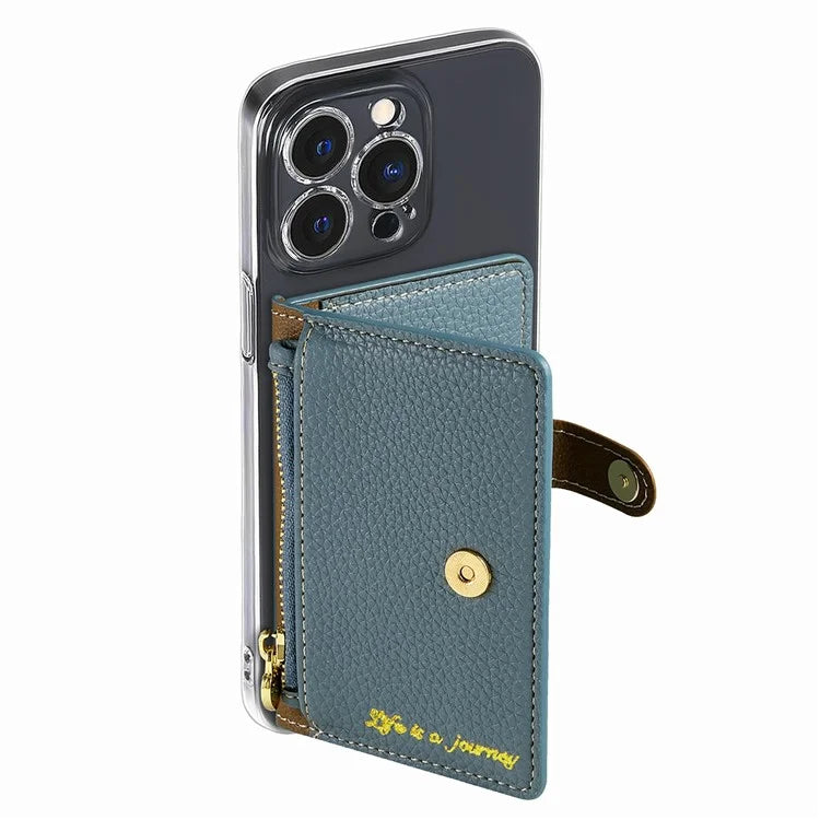PU Leather Phone Card Bag Adhesive Kickstand Zipper Card Holder