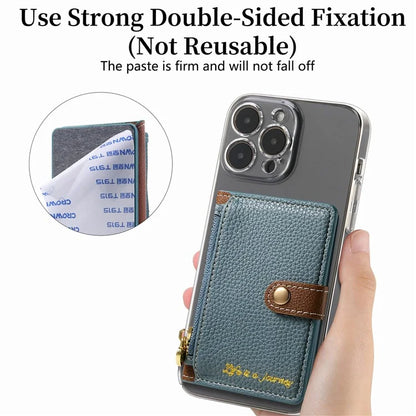 PU Leather Phone Card Bag Adhesive Kickstand Zipper Card Holder