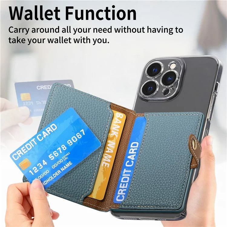 PU Leather Phone Card Bag Adhesive Kickstand Zipper Card Holder