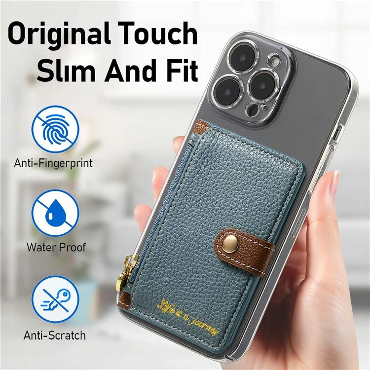 PU Leather Phone Card Bag Adhesive Kickstand Zipper Card Holder