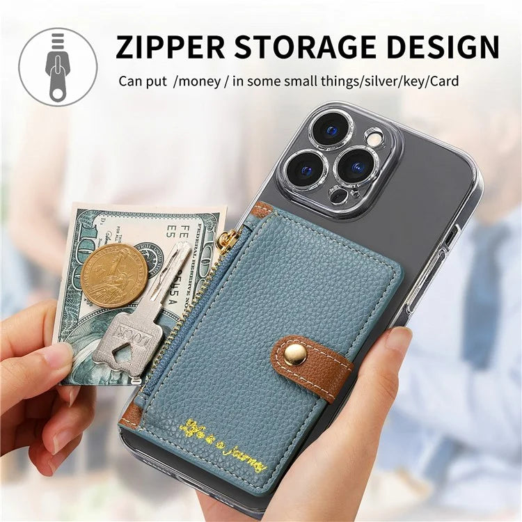 PU Leather Phone Card Bag Adhesive Kickstand Zipper Card Holder