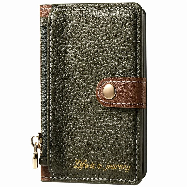 PU Leather Phone Card Bag Adhesive Kickstand Zipper Card Holder