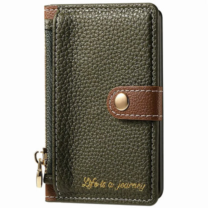 PU Leather Phone Card Bag Adhesive Kickstand Zipper Card Holder