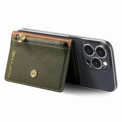 PU Leather Phone Card Bag Adhesive Kickstand Zipper Card Holder