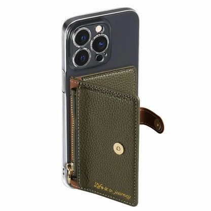 PU Leather Phone Card Bag Adhesive Kickstand Zipper Card Holder