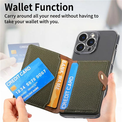 PU Leather Phone Card Bag Adhesive Kickstand Zipper Card Holder