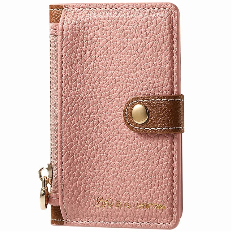 PU Leather Phone Card Bag Adhesive Kickstand Zipper Card Holder