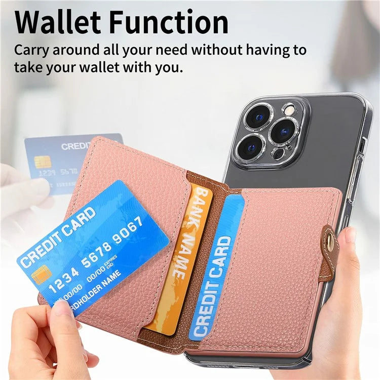 PU Leather Phone Card Bag Adhesive Kickstand Zipper Card Holder