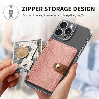 PU Leather Phone Card Bag Adhesive Kickstand Zipper Card Holder