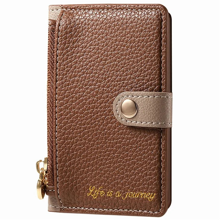 PU Leather Phone Card Bag Adhesive Kickstand Zipper Card Holder