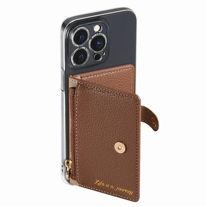 PU Leather Phone Card Bag Adhesive Kickstand Zipper Card Holder