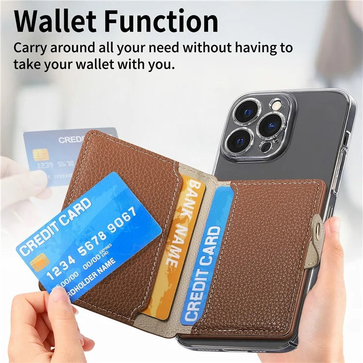 PU Leather Phone Card Bag Adhesive Kickstand Zipper Card Holder