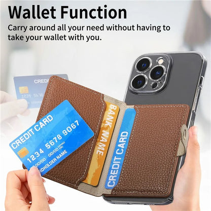PU Leather Phone Card Bag Adhesive Kickstand Zipper Card Holder