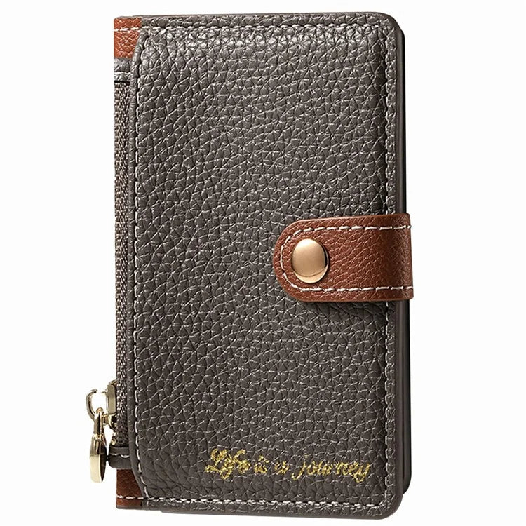 PU Leather Phone Card Bag Adhesive Kickstand Zipper Card Holder