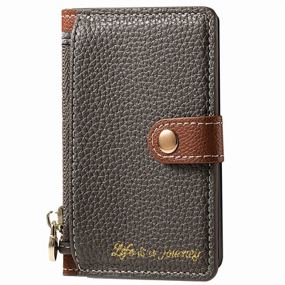 PU Leather Phone Card Bag Adhesive Kickstand Zipper Card Holder