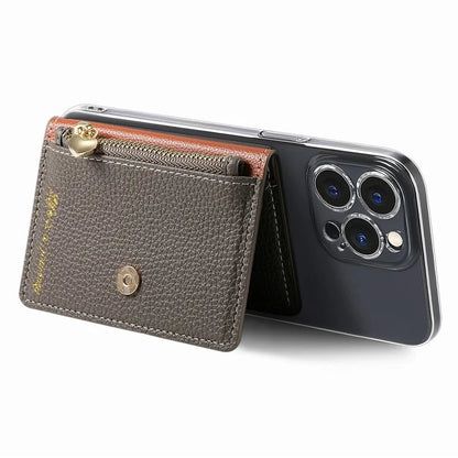 PU Leather Phone Card Bag Adhesive Kickstand Zipper Card Holder
