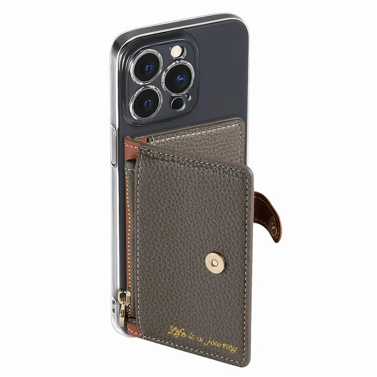 PU Leather Phone Card Bag Adhesive Kickstand Zipper Card Holder