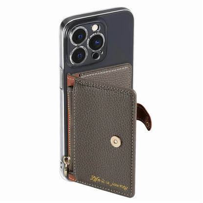 PU Leather Phone Card Bag Adhesive Kickstand Zipper Card Holder