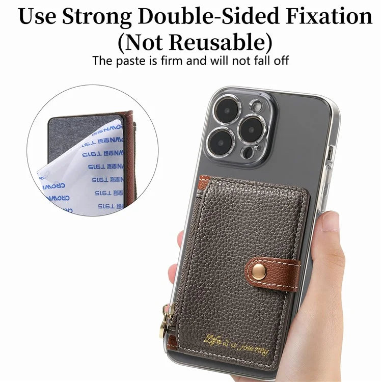 PU Leather Phone Card Bag Adhesive Kickstand Zipper Card Holder