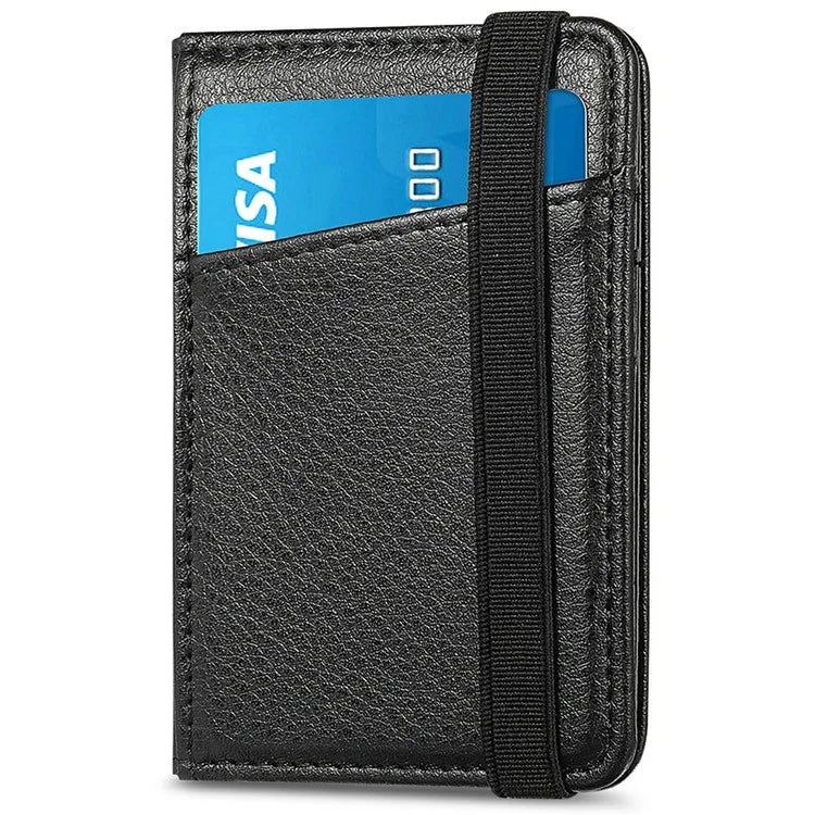 Adhesive Phone Card Bag Wallet Litchi Texture Leather Kickstand Card Holder