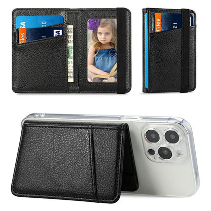 Adhesive Phone Card Bag Wallet Litchi Texture Leather Kickstand Card Holder