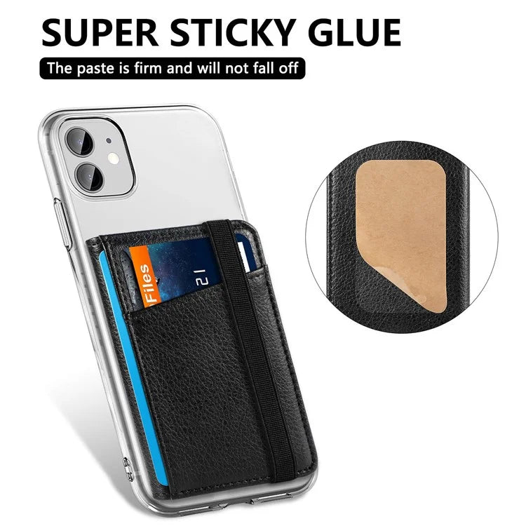 Adhesive Phone Card Bag Wallet Litchi Texture Leather Kickstand Card Holder
